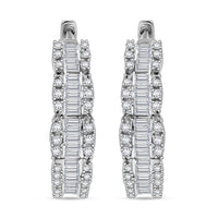 Diamond 1.00 ctw Hoop Earrings in Rhodium Over Sterling Silver