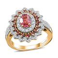 AAA Padparadscha Sapphire (BT), Moissanite Radiant Bloom Ring in 18K Vermeil YG Over Sterling Silver (Size 6.0) 1.90 ctw - Sticky add to cart bar