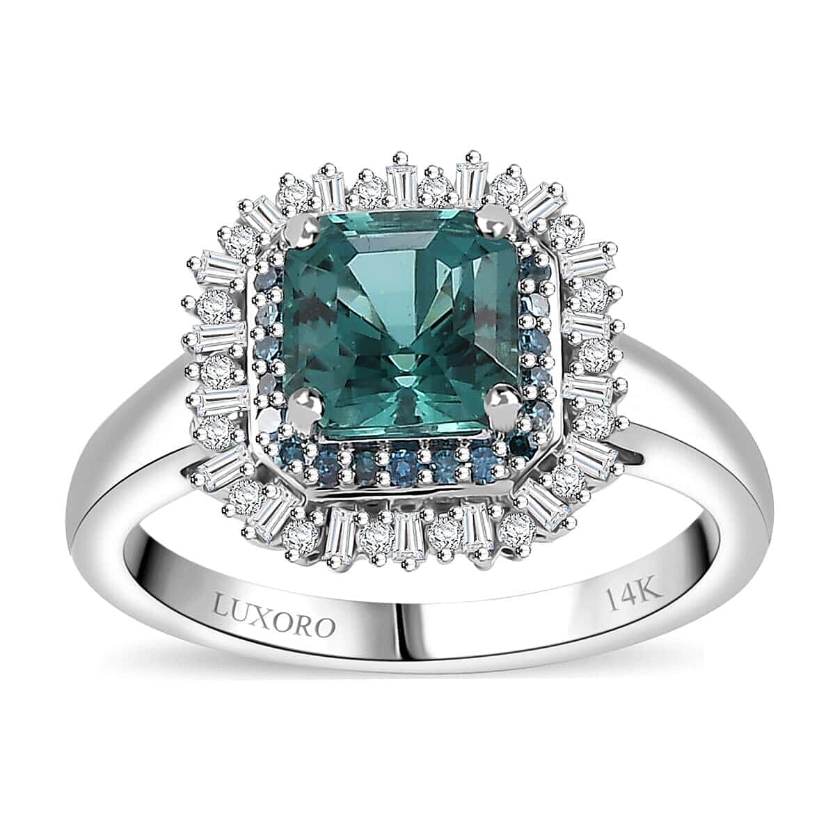 Luxoro 14K White Gold AAA Pirineu Lagoon Tourmaline, Blue Diamond (IR), Diamond (I1-I2) (0.35 cts) Ring (Size 10.0) 1.90 ctw