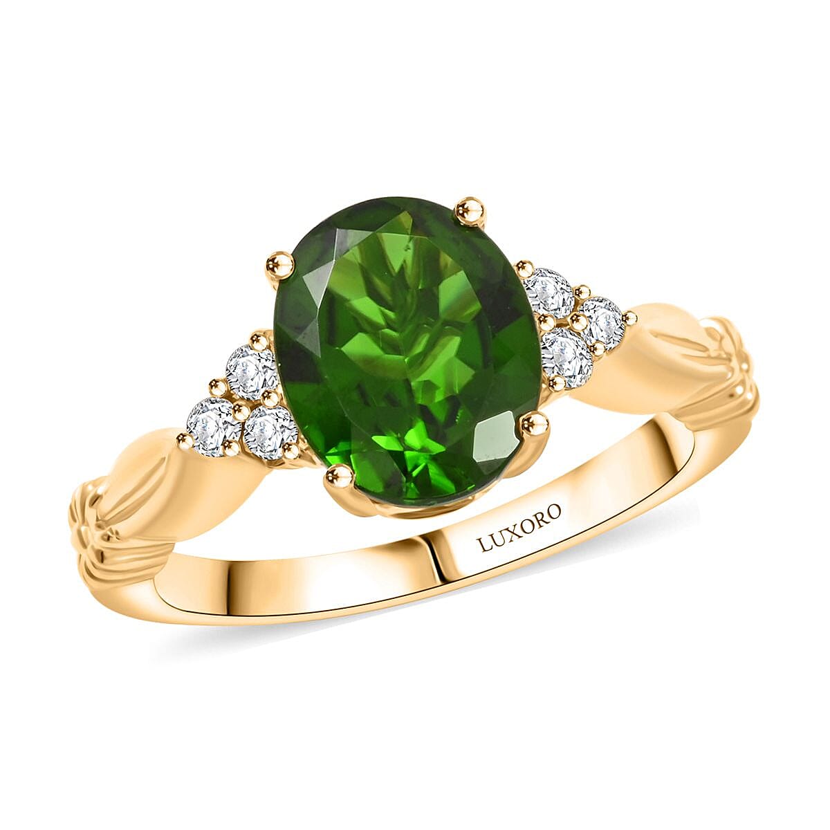 Doorbuster Luxoro AAA Chrome Diopside and G-H I2 Diamond 2.85 ctw Ring in 10K Yellow Gold