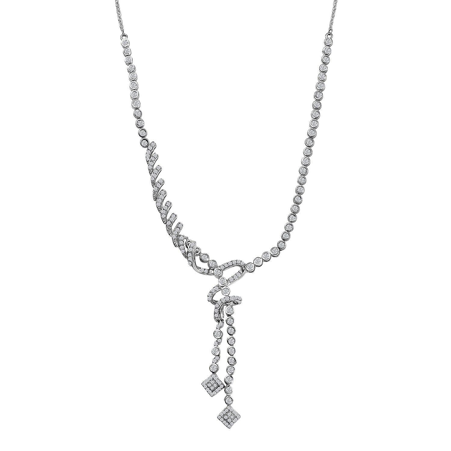 Diamond Knotted Necklace (18 Inches) in Rhodium Over Sterling Silver 2.75 ctw