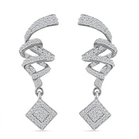 Diamond Spiral Drop Earrings in Rhodium Over Sterling Silver 1.00 ctw