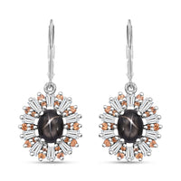 Bankacha Natural Black Star Sapphire and Multi Gemstone 7.25 ctw Star Ray Earrings in Rhodium Over Sterling Silver