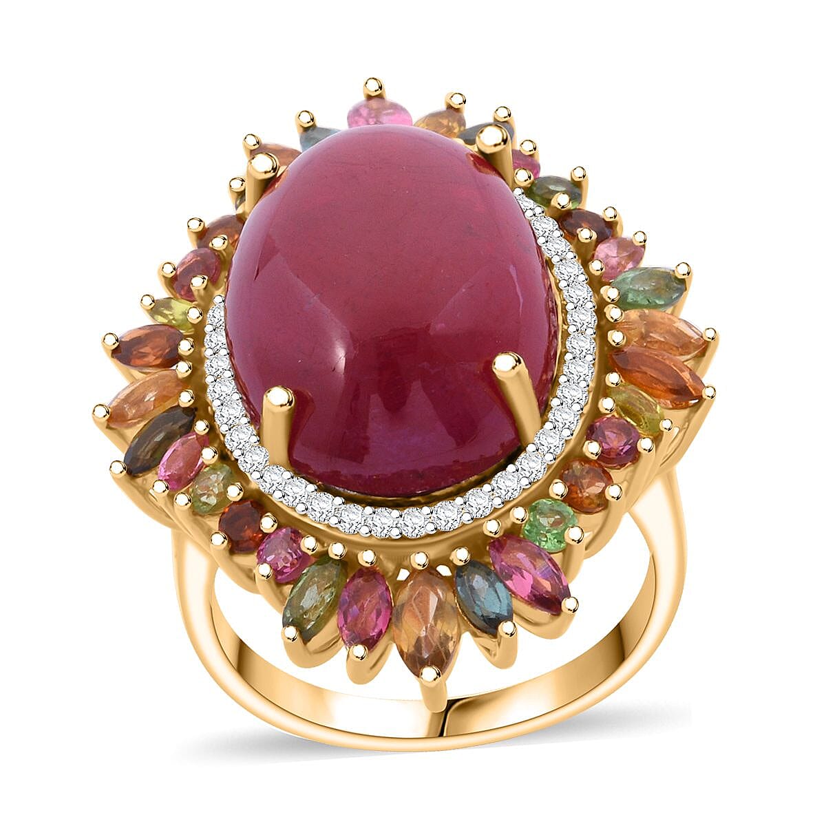 Doorbuster Niassa Ruby (FF), Multi Gemstone Ring in Vermeil YG Over Sterling Silver (Size 10.0) 24.90 ctw