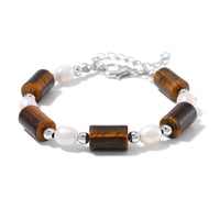 Doorbuster Yellow Tigers Eye, White Freshwater Pearl Beaded Stretch Bracelet in Silvertone (6.50-8.50In) 30.00 ctw