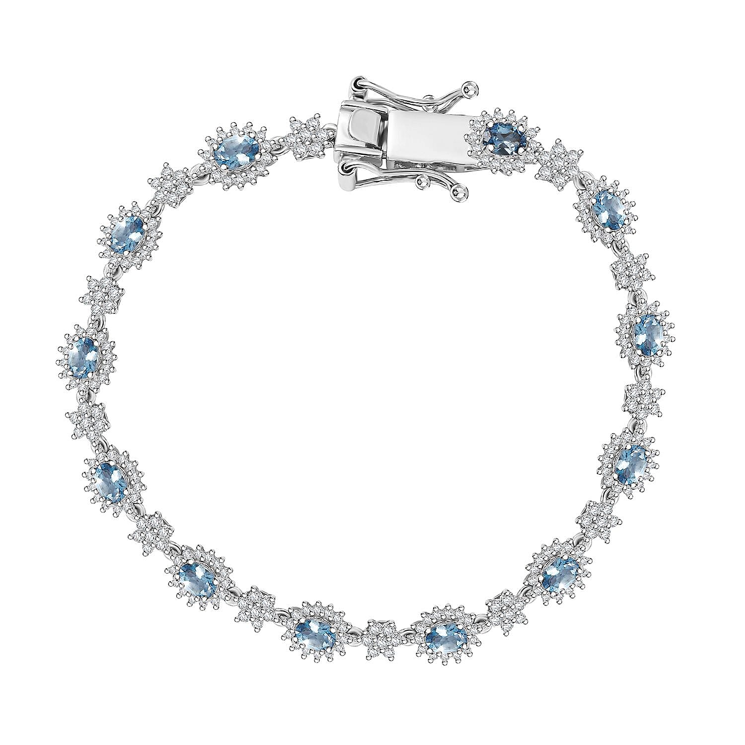 Santa Maria Aquamarine and Moissanite 3.25 ctw Bracelet in Rhodium Over Sterling Silver (6.50 In)