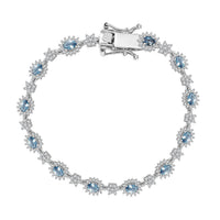 Santa Maria Aquamarine and Moissanite 3.25 ctw Bracelet in Rhodium Over Sterling Silver (6.50 In)