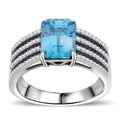 Doorbuster Premium Blue Zircon, Multi Gemstone Ring in Rhodium Over Sterling Silver (Size 8.0) 5.00 ctw - Sticky add to cart bar