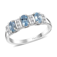 Santamaria Aquamarine ,  Moissanite  Main Stone With Side Stone Ring in rhodium Sterling Silver 0.85 ctw