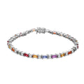 Doorbuster Multi Sapphire and Moissanite Bracelet in Rhodium Over Sterling Silver (6.50 In) 4.10 ctw - Sticky add to cart bar