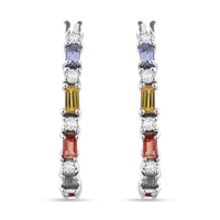 Multi Sapphire and Moissanite 1.70 ctw Symphony Earrings in Rhodium Over Sterling Silver