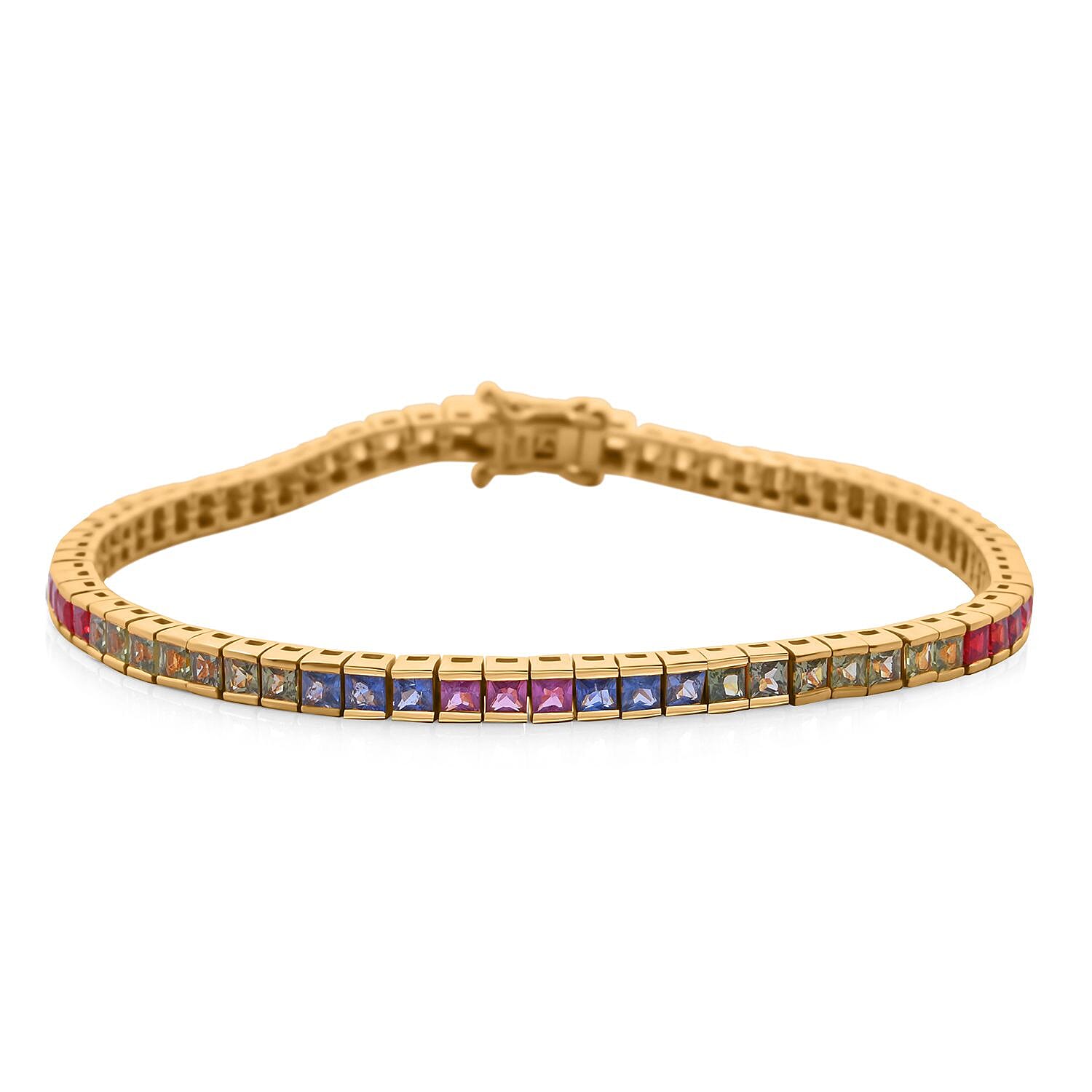 Doorbuster Rainbow Sapphire 8.40 ctw Symphony Bracelet in Vermeil Yellow Gold OVer Sterling Sil (8.00 In)