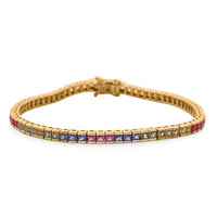 Doorbuster Rainbow Sapphire 8.40 ctw Symphony Bracelet in Vermeil Yellow Gold OVer Sterling Sil (8.00 In)