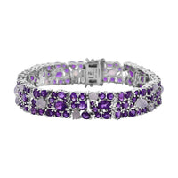 One Time Only African Amethyst, Moon Glow Moonstone Bracelet in Rhodium Over Sterling Silver (6.50 In) 25.80 ctw