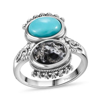 Artisan Crafted Lagoon Turquoise, White Buffalo Ring in Sterling Silver (Size 7.0) 4.00 ctw