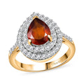 Tanzanian Sunlit Garnet and White Zircon Double Halo Ring in Sterling Silver - Sticky add to cart bar