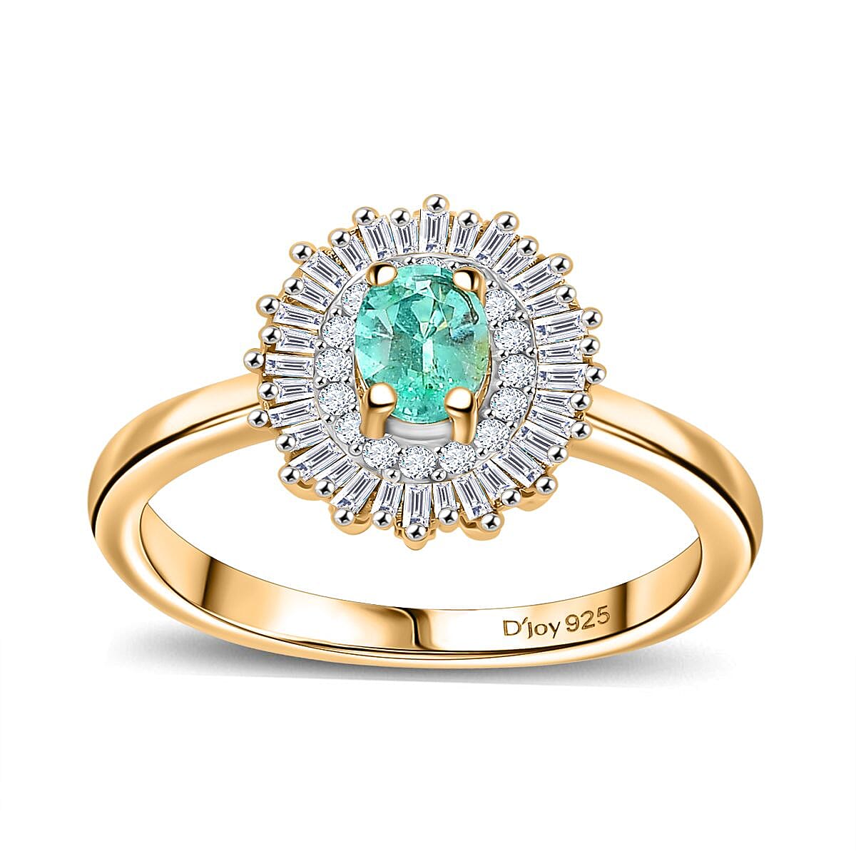 AAA Boyaca Colombian Emerald, Diamond (0.35 cts) Ring in 18K Vermeil YG Over Sterling Silver (Size 7.0) 0.65 ctw