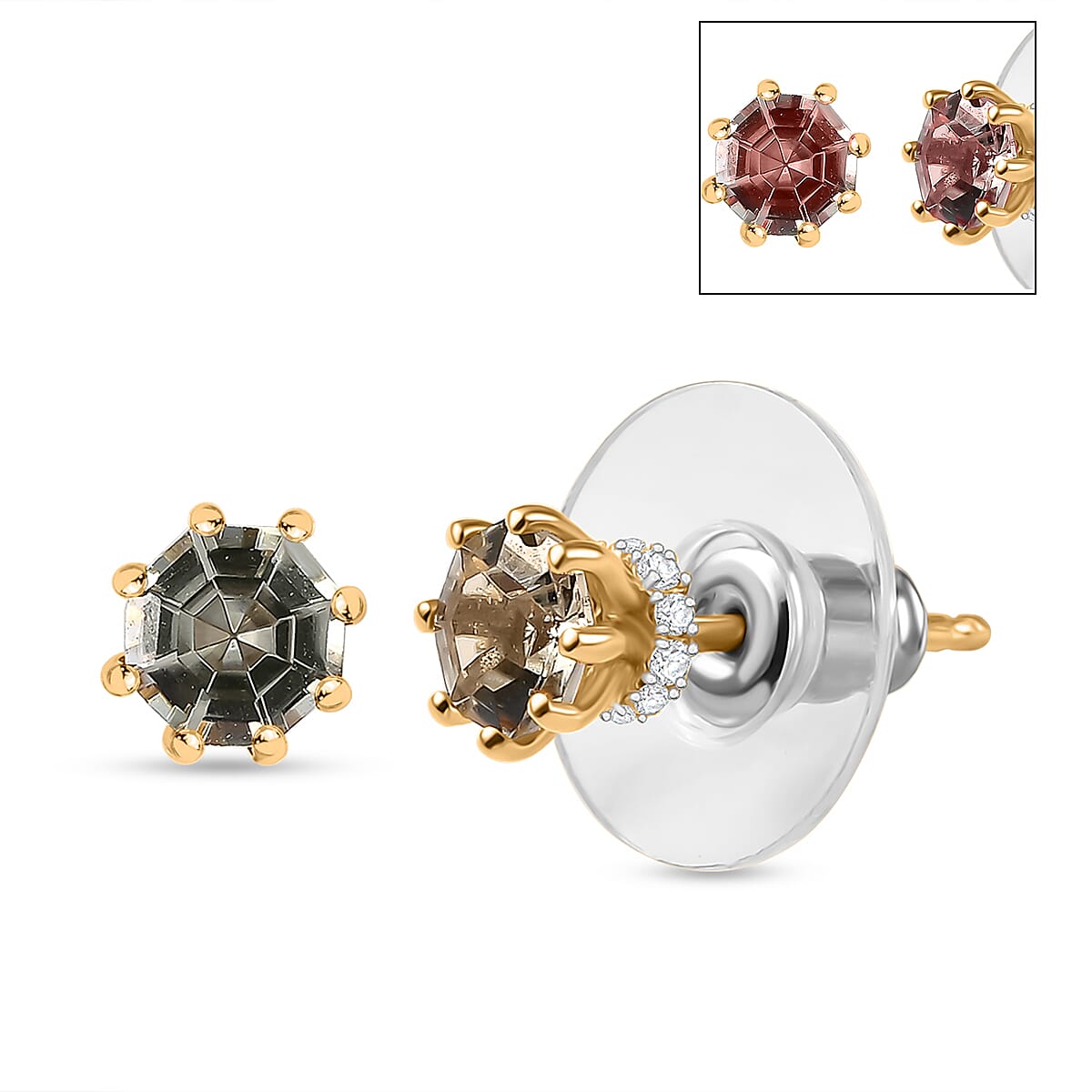 D'Joy AAA Turkizite and White Zircon 1.50 ctw Stud Earrings in 18K Vermeil Yellow Gold Over Sterling Silver