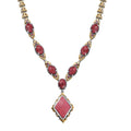 Karis Norwegian Thulite and Orissa Rhodolite Garnet 21.40 ctw Victorian Filigree Necklace in 18K YG Plated and Platinum Bond 18 Inches - Sticky add to cart bar