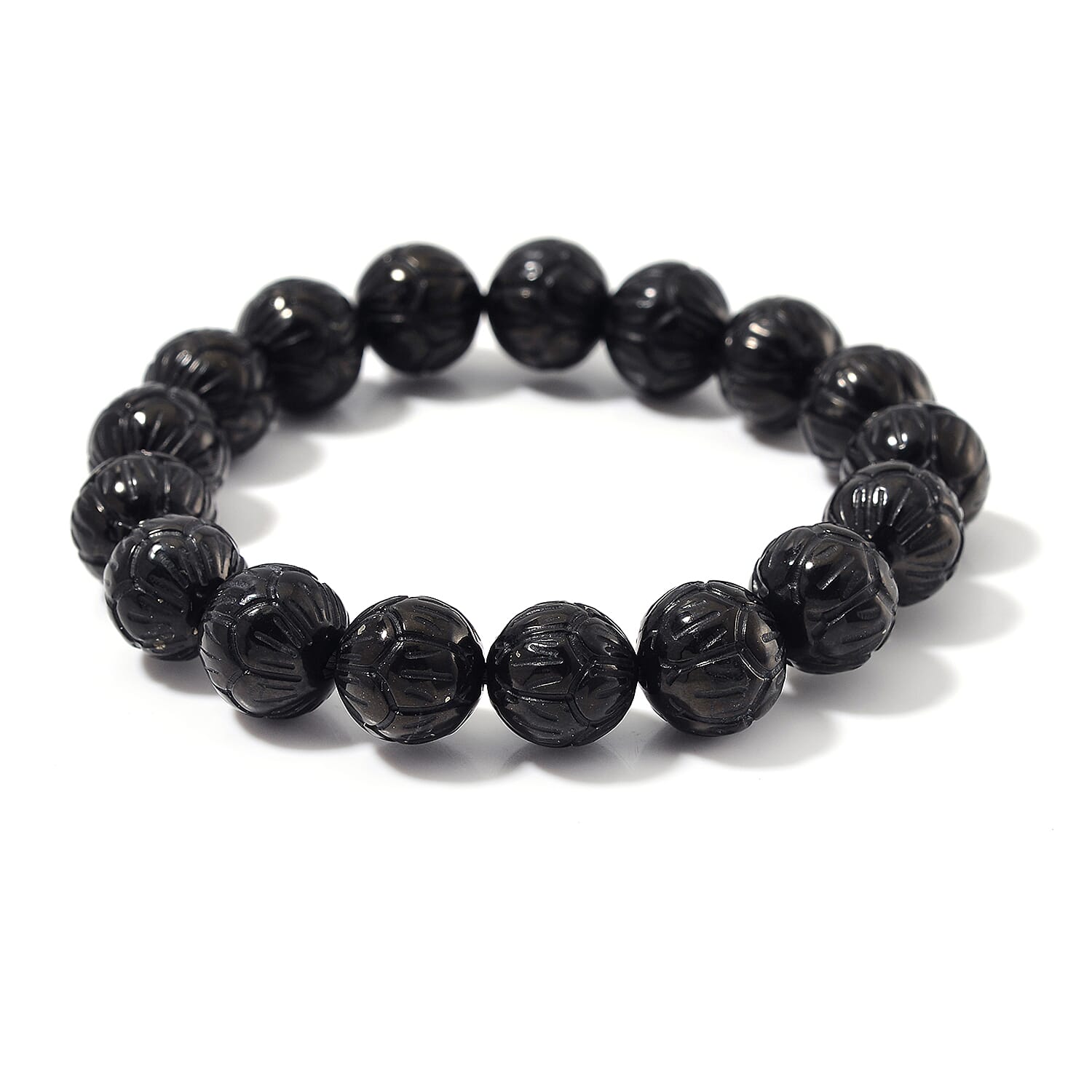 Shungite 150.00 ctw Carved Beaded Stretch Bracelet