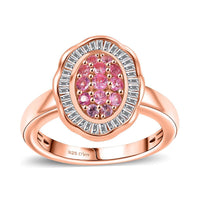 Premium Mahenge Spinel, Diamond (0.30 cts) Ring in 18K Vermeil RG Over Sterling Silver (Size 10.0) 0.65 ctw
