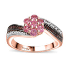 Mahenge Spinel, Brown and White Zircon Twist Floral Ring in 18K Vermeil RG Over Sterling Silver (Size 10.0) 1.00 ctw