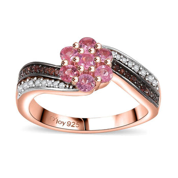 Mahenge Spinel, Brown and White Zircon Twist Floral Ring in 18K Vermeil RG Over Sterling Silver (Size 10.0) 1.00 ctw - Product card gallery slide 1 (10177770258745)