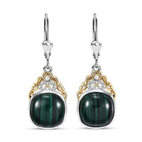D'Joy African Malachite and White Zircon 17.50 ctw Verdant Crown Earrings in 18K Vermeil YG and Rhodium Over Sterling Silver