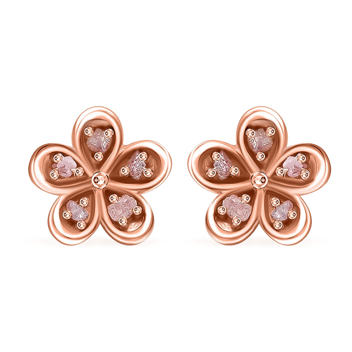D'Joy Uncut Natural Pink Diamond 0.10 ctw Earrings in 18K Vermeil Rose Gold Over Sterling Silver