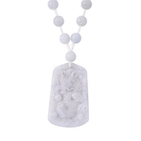 White Jade Carved Dragon Knnoted Necklace (20 Inches) in Rhodium Over Sterling Silver 290.00 ctw