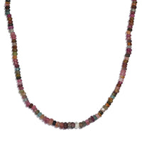 Multi-Tourmaline 55.00 ctw Beaded Necklace in Rhodium Over Sterling Silver 18 Inches