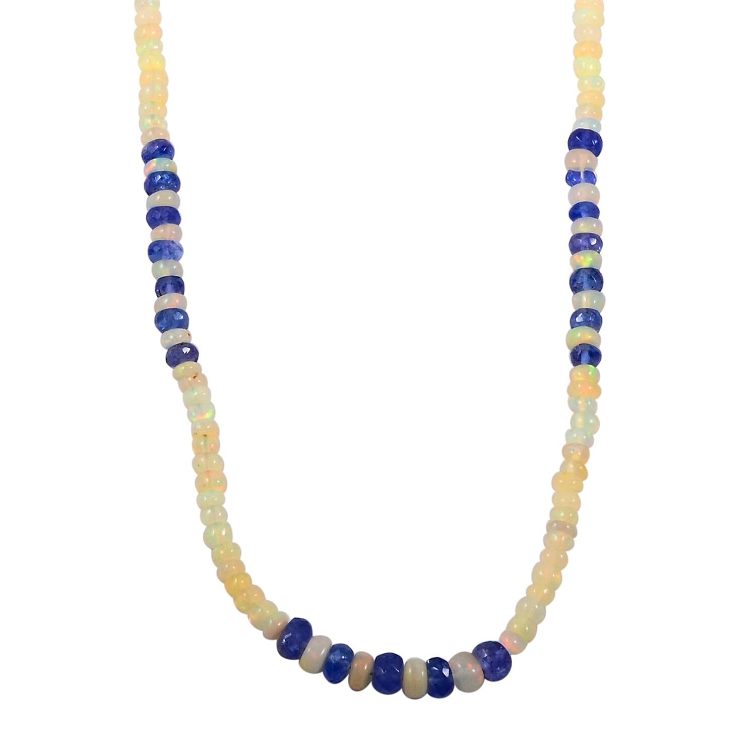 AAA Tanzanite and Ethiopian Welo Opal 50.00 ctw Necklace in Rhodium Over Sterling Silver 18 Inches