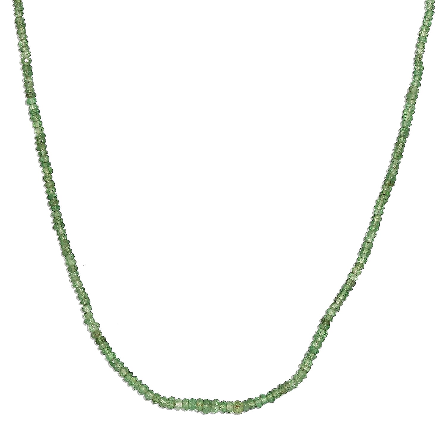 Tsavorite Garnet Beaded 30 ctw Necklace 18 Inches in Rhodium Over Sterling Silver