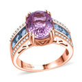 Certified & Appraised Luxoro AAA Patroke Kunzite, Santa Maria Aquamarine and G-H I2 Diamond 6.00 ctw Bridge Ring in 14K Rose Gold (Size 6.0) 4.75 Grams - Sticky add to cart bar