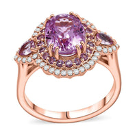 14K Rose Gold AAAA Patroke Kunzite , Pink Sapphire , White Diamond I2 Ring , Gold Wt. 5 g 4.53 (Size 6.0) 4.75 ctw