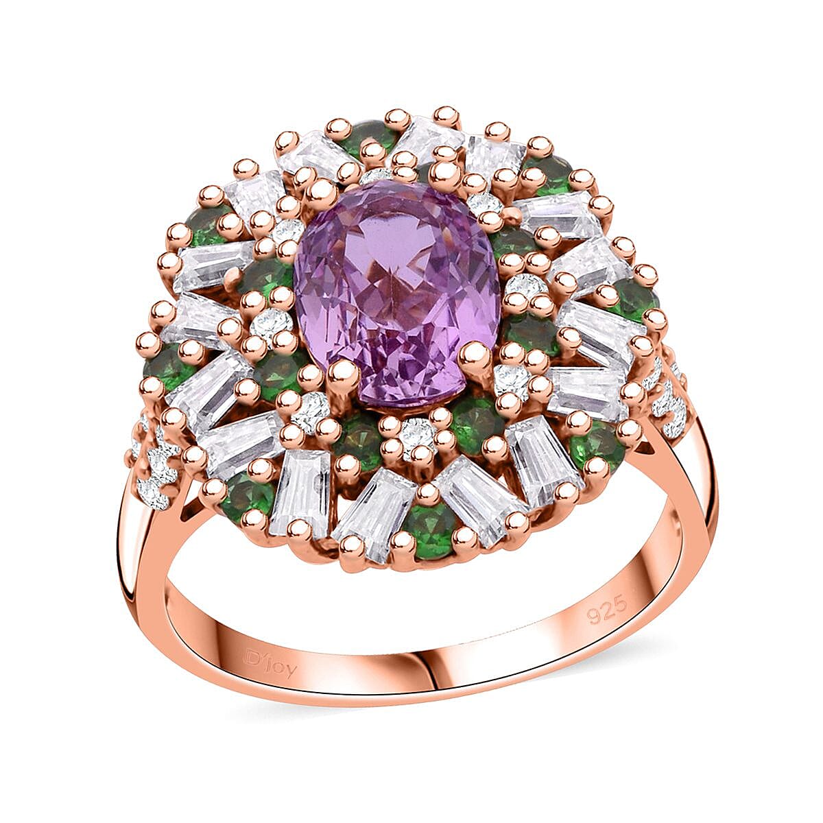 Patroke Kunzite, Multi Gemstone Cocktail Ring in Vermeil RG Over Sterling Silver (Size 10.0) 4.40 Carat Total Weight