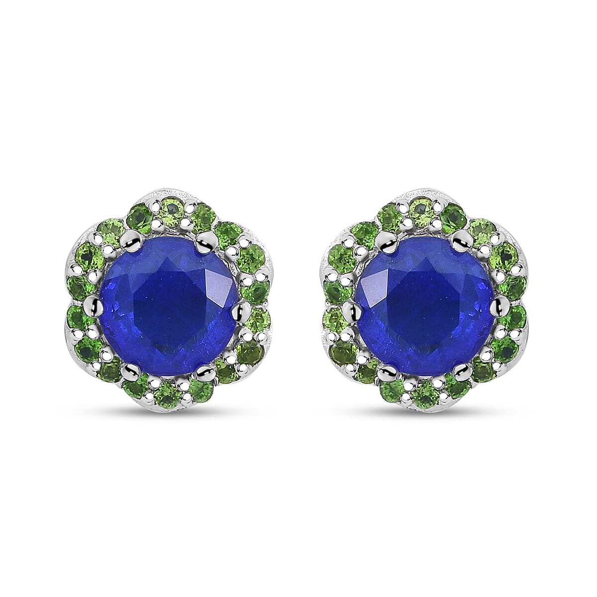 Tanzanian Blue Spinel and Chrome Diopside 2.50 ctw Ocean Garden Earrings in Rhodium Over Sterling Silver