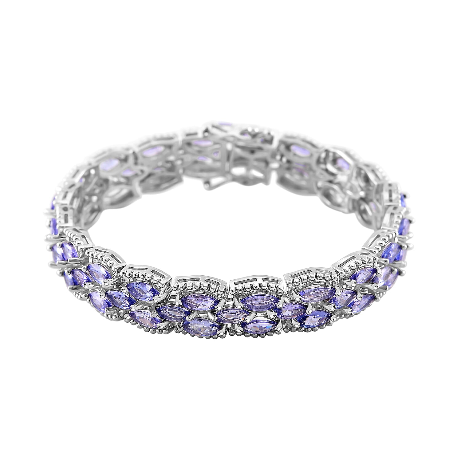 Doorbuster Tanzanite Cluster Bracelet in Rhodium Over Sterling Silver (6.50 In) 14.85 ctw