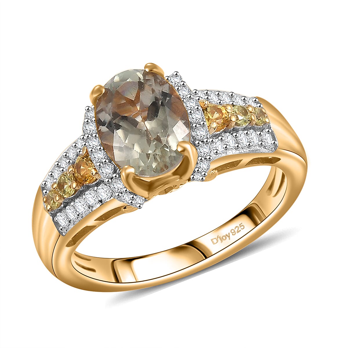 TLV AAA Turkizite, Yellow Sapphire and White Zircon Ring in 18K Vermeil YG Over Sterling Silver (Size 10.0) 1.90 ctw