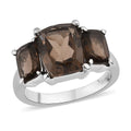 Brazilian Smoky Quartz 4.90 ctw 3 Stone Ring in Stainless Steel (Size 10.0) - Sticky add to cart bar