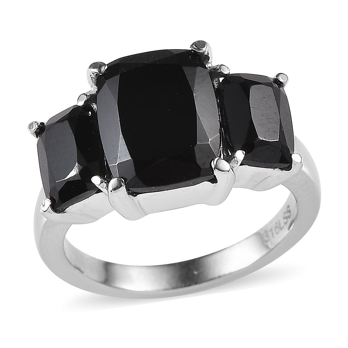 Thai Black Spinel 3 Stone Ring in Stainless Steel (Size 10.0) 6.75 ctw