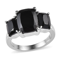 Thai Black Spinel 3 Stone Ring in Stainless Steel (Size 10.0) 6.75 ctw