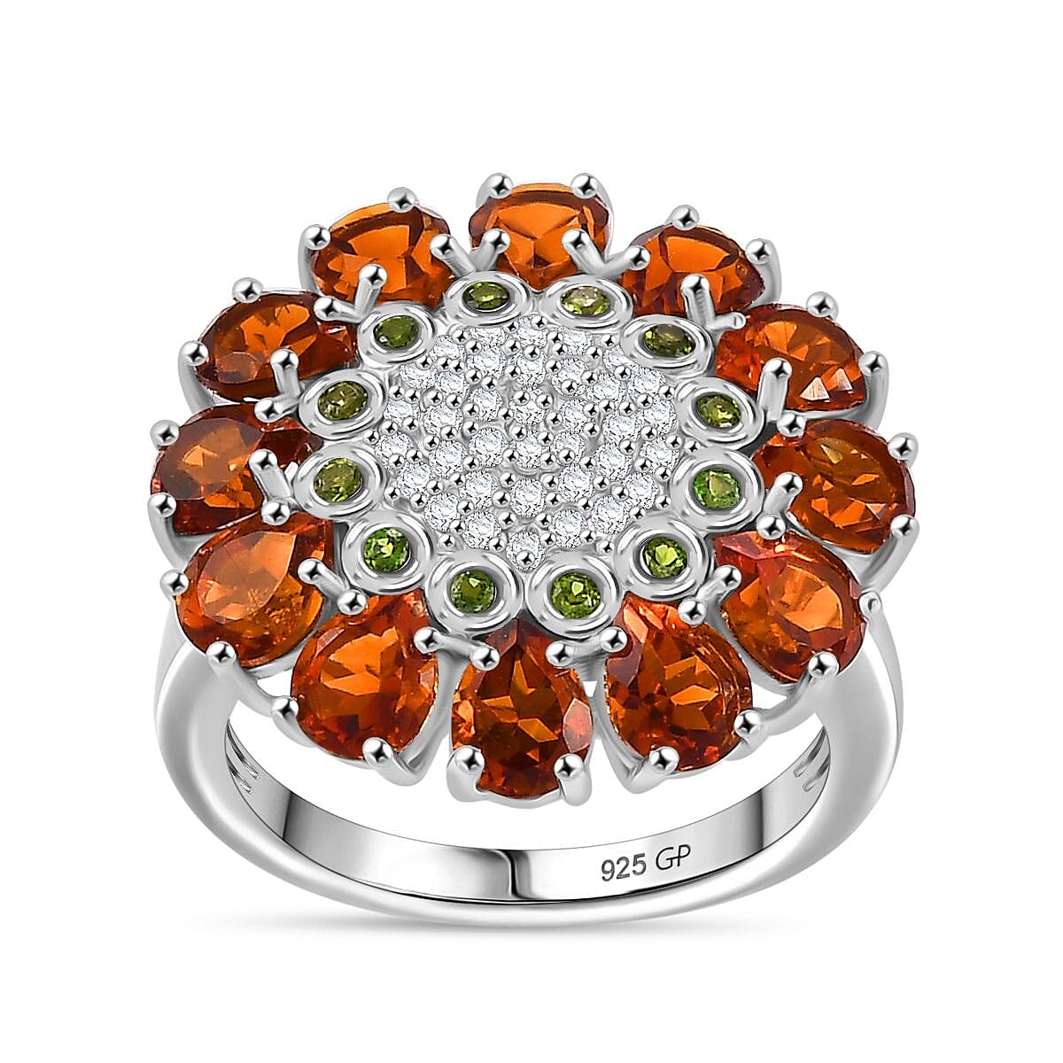 GP Premium Santa Ana Madeira Citrine, Multi Gemstone Ring in Rhodium Over Sterling Silver (Size 10.0) 4.25 ctw