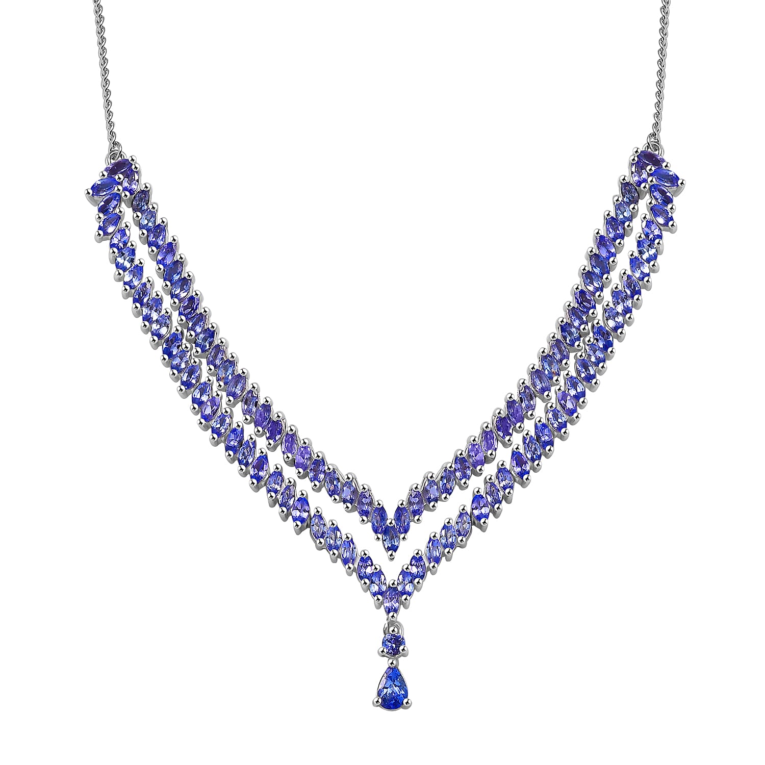 D'Joy Tanzanite 8.65 ctw Fern Leaf Necklace in Rhodium Over Sterling Silver 18 Inches