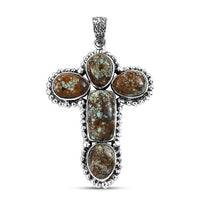 D'Joy Artisan Crafted Blue Horizon Turquoise 12.70 ctw Cross Pendant without Chain in Black Oxidized Sterling Silver