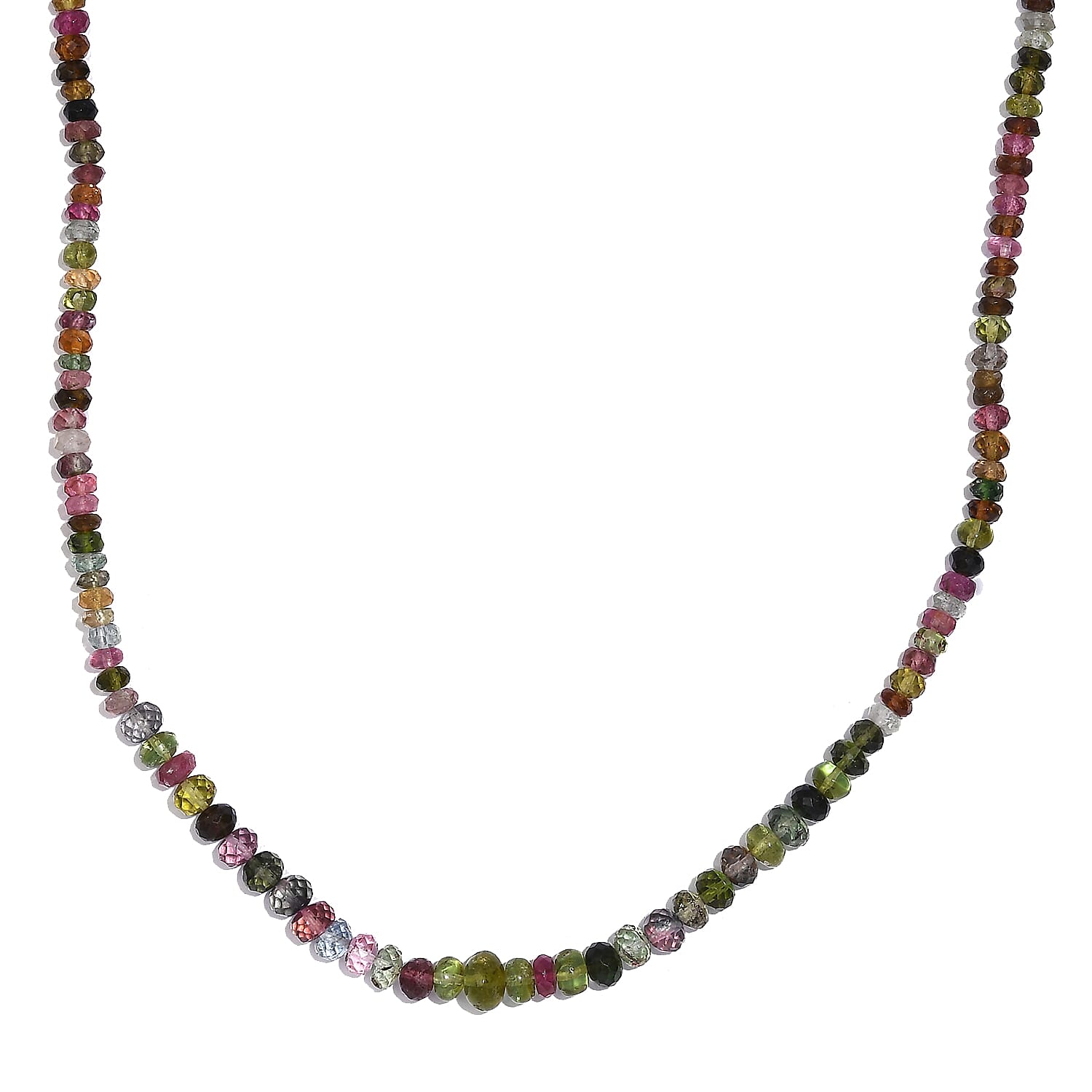 Multi-Tourmaline Beaded 58 ctw Necklace 18 Inches in Rhodium Over Sterling Silver