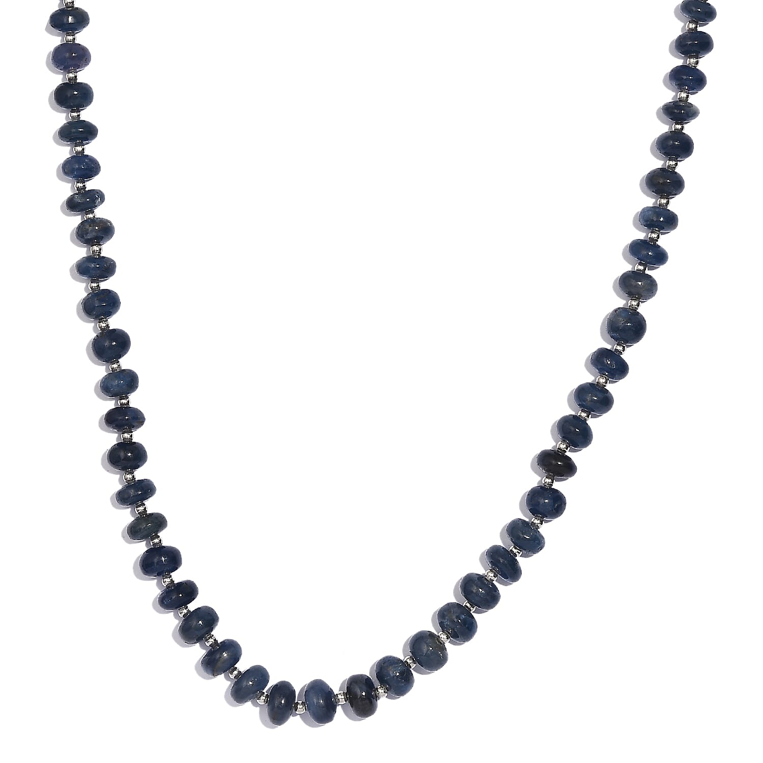 Blue Sapphire Beaded 123 ctw Necklace 18 Inches in Rhodium Sterling Ov