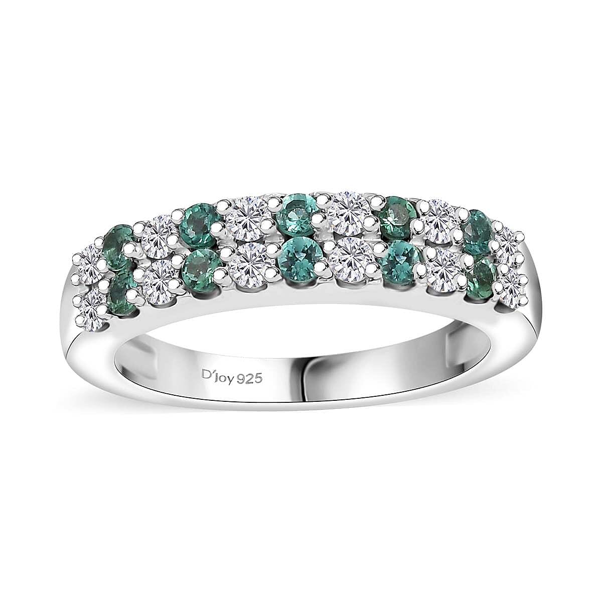 Premium Pirineu Lagoon Tourmaline, Moissanite Ring in Rhodium Over Sterling Silver (Size 7.0) 0.75 ctw