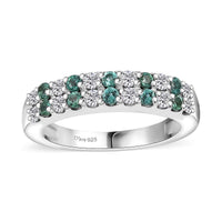 Premium Pirineu Lagoon Tourmaline, Moissanite Ring in Rhodium Over Sterling Silver (Size 7.0) 0.75 ctw