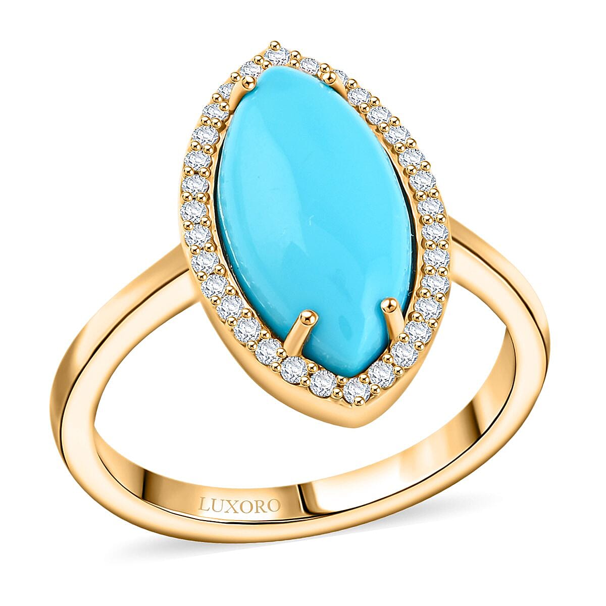 Doorbuster Certified & Appraised Luxoro 10K Yellow Gold AAA Sleeping Beauty Turquoise, Diamond (G-H, I2) (0.26 cts) Ring (Size 10.0) (4 g) 3.55 ctw